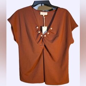 MELLODAY Burned Orange Blouse with Pearl Details